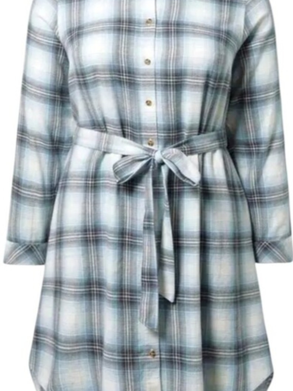 Torrid Plaid Button-Front Shirt Dress with Tie Waist - Light Blue